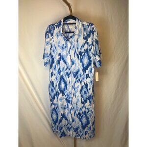 Notte Bianche NWT Womens Blue & White Ikat Print Shirt Dress Size S 56% Linen